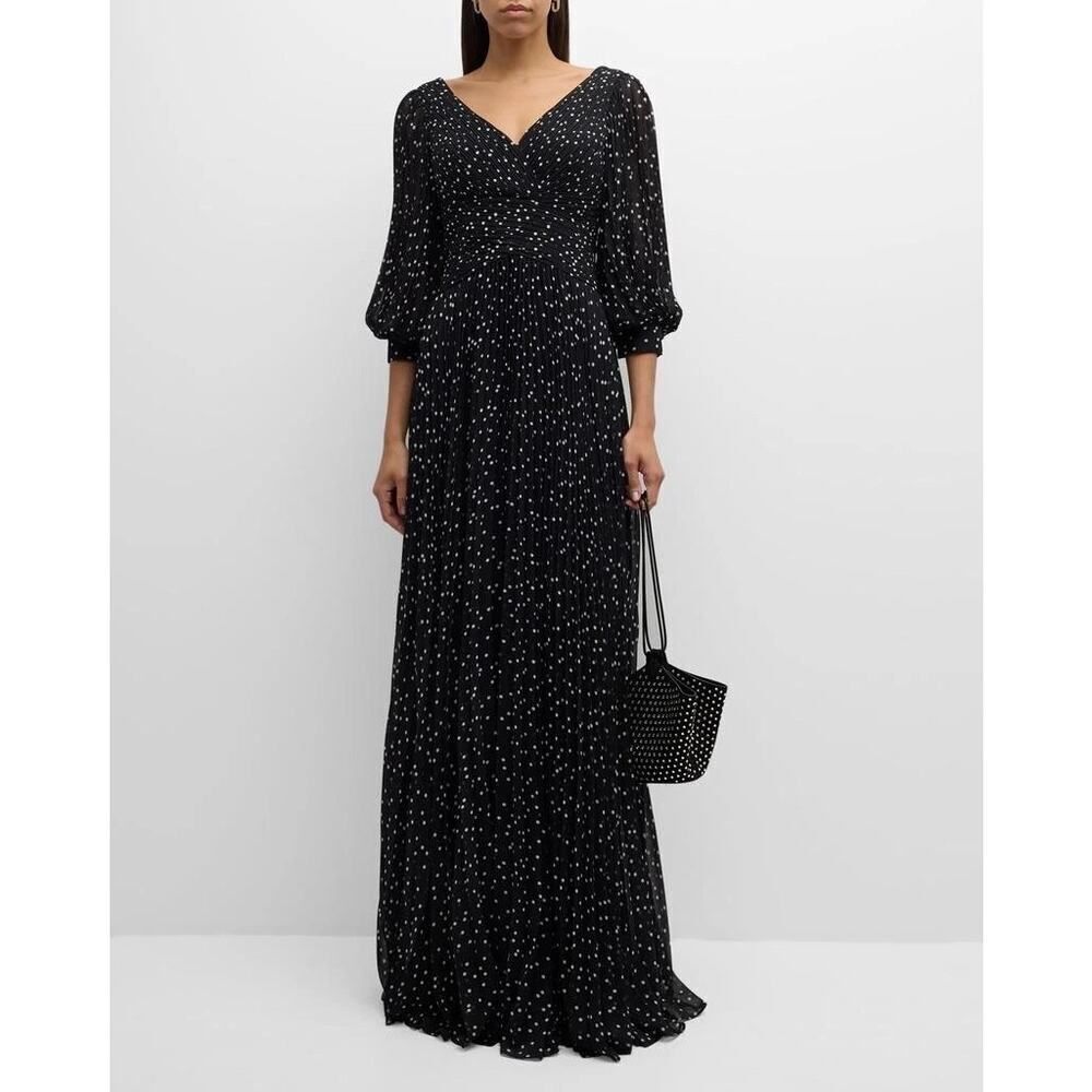 Teri Jon By Rickie Freeman Polka Dot Pleated Chiffon Gown Us2 — image 2 of 8